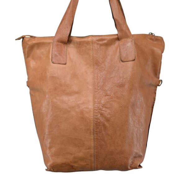 Nina Kendosa Paris Leather Tote Camel Brown Unstructured Shouldered Bag 16" - Picture 4 of 15